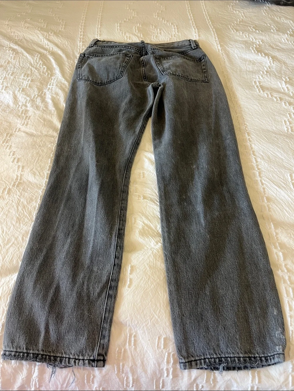 Frame Denim Jeans Le Original Gray Charcoal Washed Distressed Straight Ankle